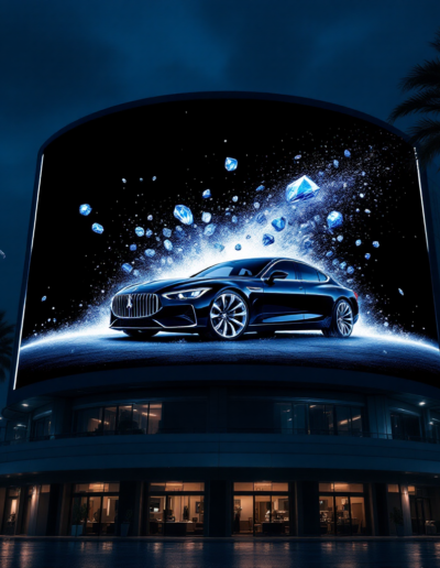 Contraste visuel entre les noirs profonds d'un écran LED et les textures projetées en vidéo-mapping