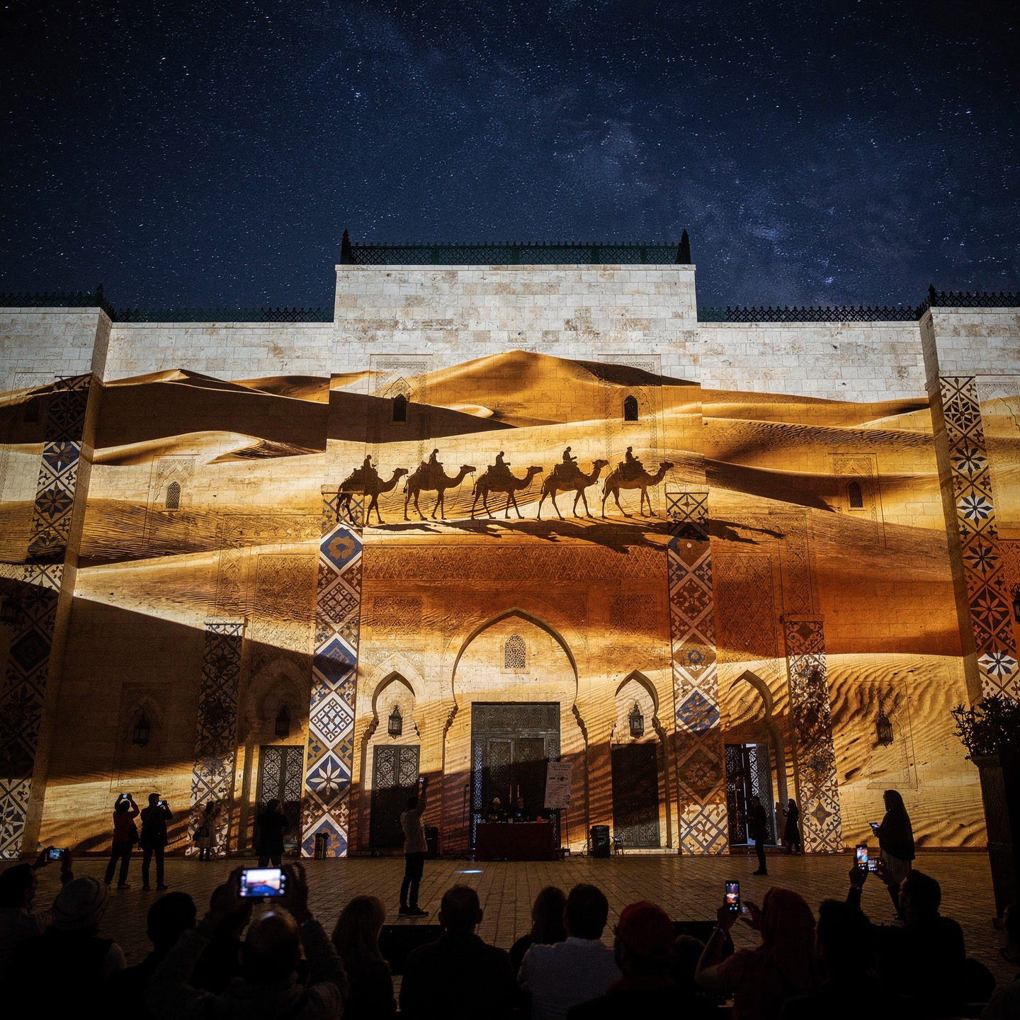 Effet d'immersion totale des convives au sein d'un paysage numérique évolutif