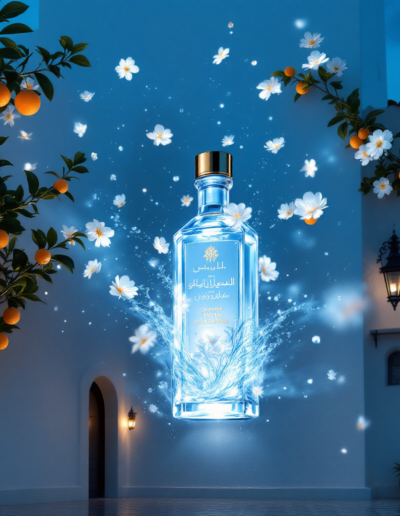 Illusion doptique publicitaire creee par un video mapping architectural de nuit