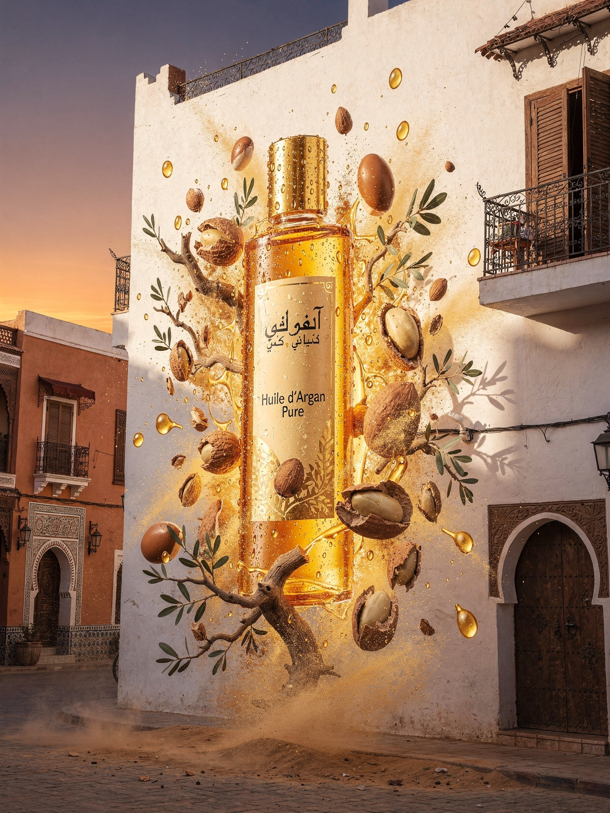 Illusion d'optique publicitaire en mapping vidéo attirant l'attention des passants de nuit