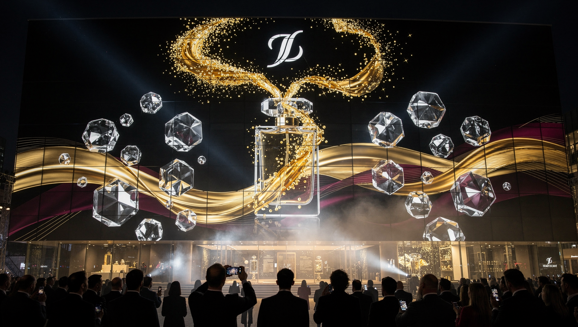 Mapping vidéo 3D projetant le nouveau design d'une voiture sur une structure géométrique