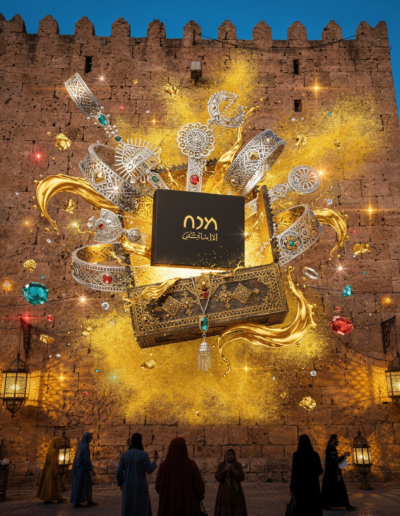 Projection publicitaire géante sur une structure urbaine captivant l'attention des passants