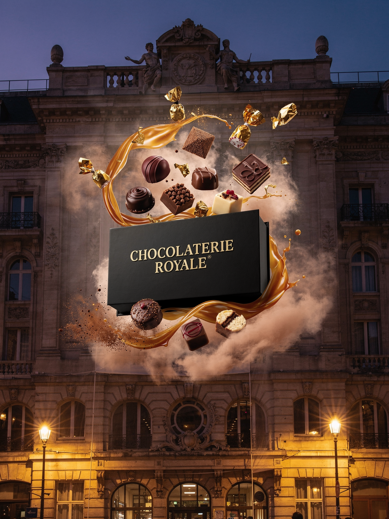 Révélation d'un produit phare avec effets de lumière dynamique et projection de logo géant