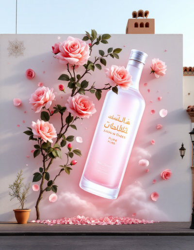 Scenographie publicitaire haut de gamme avec habillage numerique mural synchronise