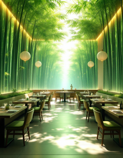 Silhouette d'une personne immergée dans une projection à 360 degrés de particules lumineuses